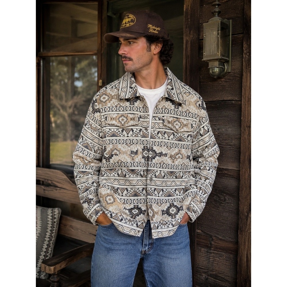 Prestige Original Beige Black Aztec Tapestry Jacket Mens XL Southwestern Western